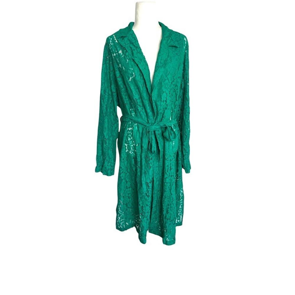 TORRID Womens Trench‎ COAT Long Sleeve GREEN Lace Size 4X Belt Cardigan Kimono